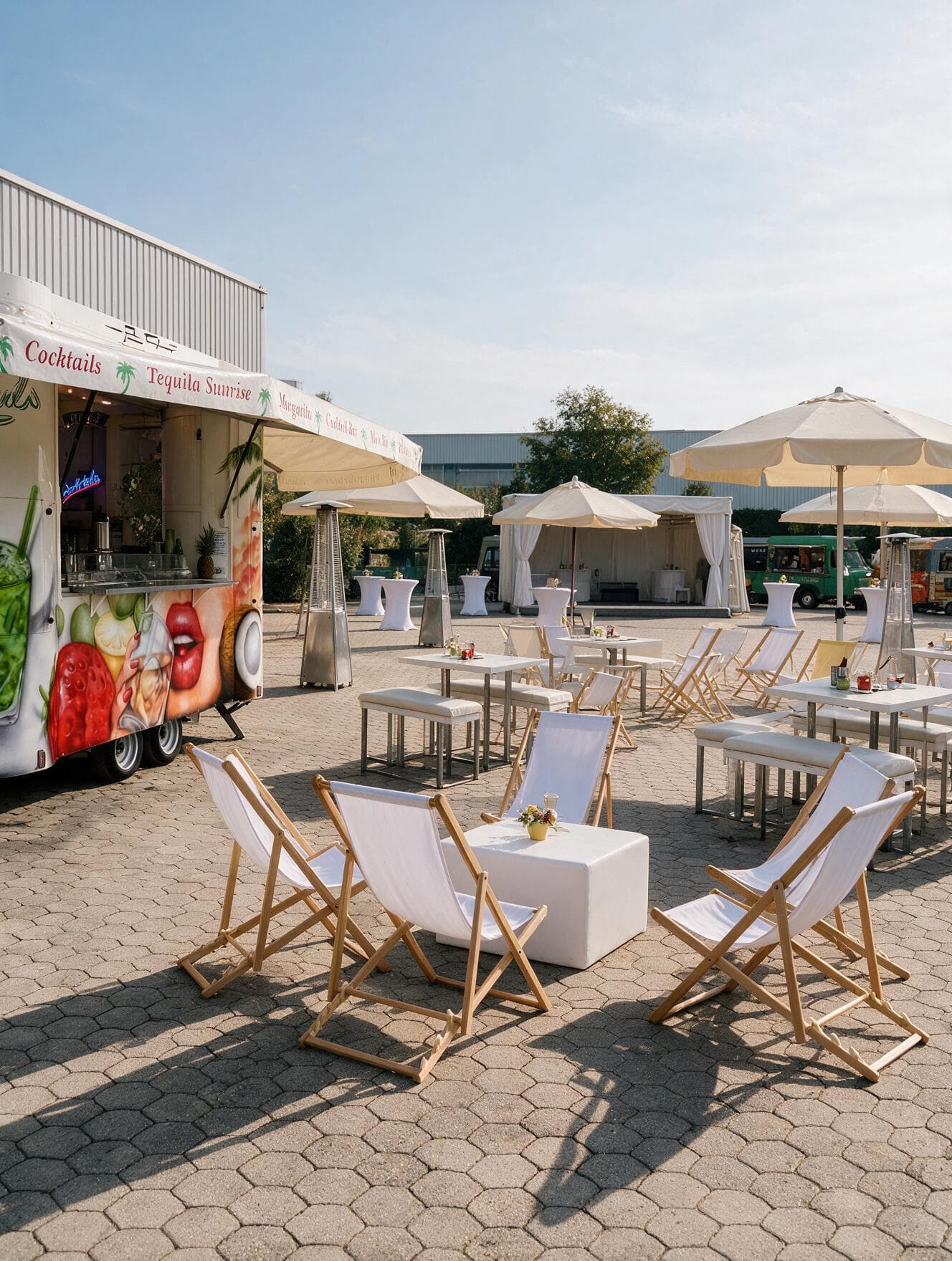 Pfeil's Catering cocktail trailer at a summer festival with seating
